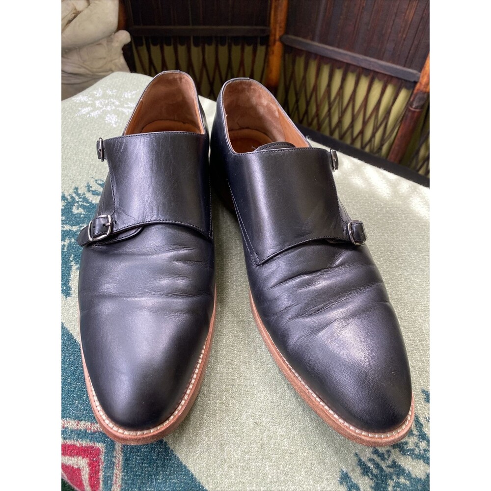 Men’s 44 Millburn Double Monk Strap Dress Shoes 11 M Black Calfskin Leather